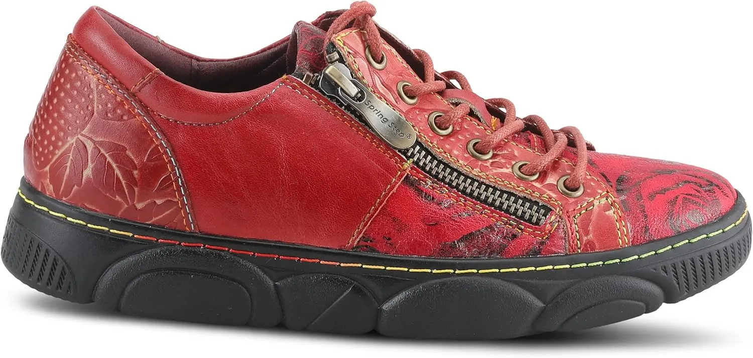 L'Artiste by Spring Step Women's Danli-Bloom Sneaker – Hand-Painted Leather Platform Shoes with Zipper & Lace-Up Closure, Removable Insole, Rainbow Stitching, Comfort Fit