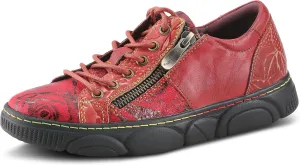 L'Artiste by Spring Step Women's Danli-Bloom Sneaker – Hand-Painted Leather Platform Shoes with Zipper & Lace-Up Closure, Removable Insole, Rainbow Stitching, Comfort Fit