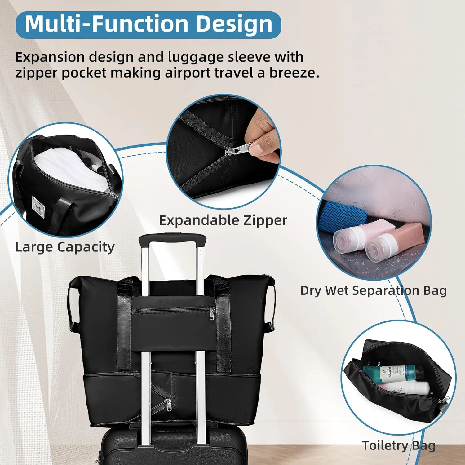 LARVENDER 3-Piece Carry On Luggage for Women,Hard Shell Suitcase 20Inch Carry On Luggage 22x14x9 Airline Approved, Spinner Wheel and TSA Lock（Black 20Inch/DB/TB）
