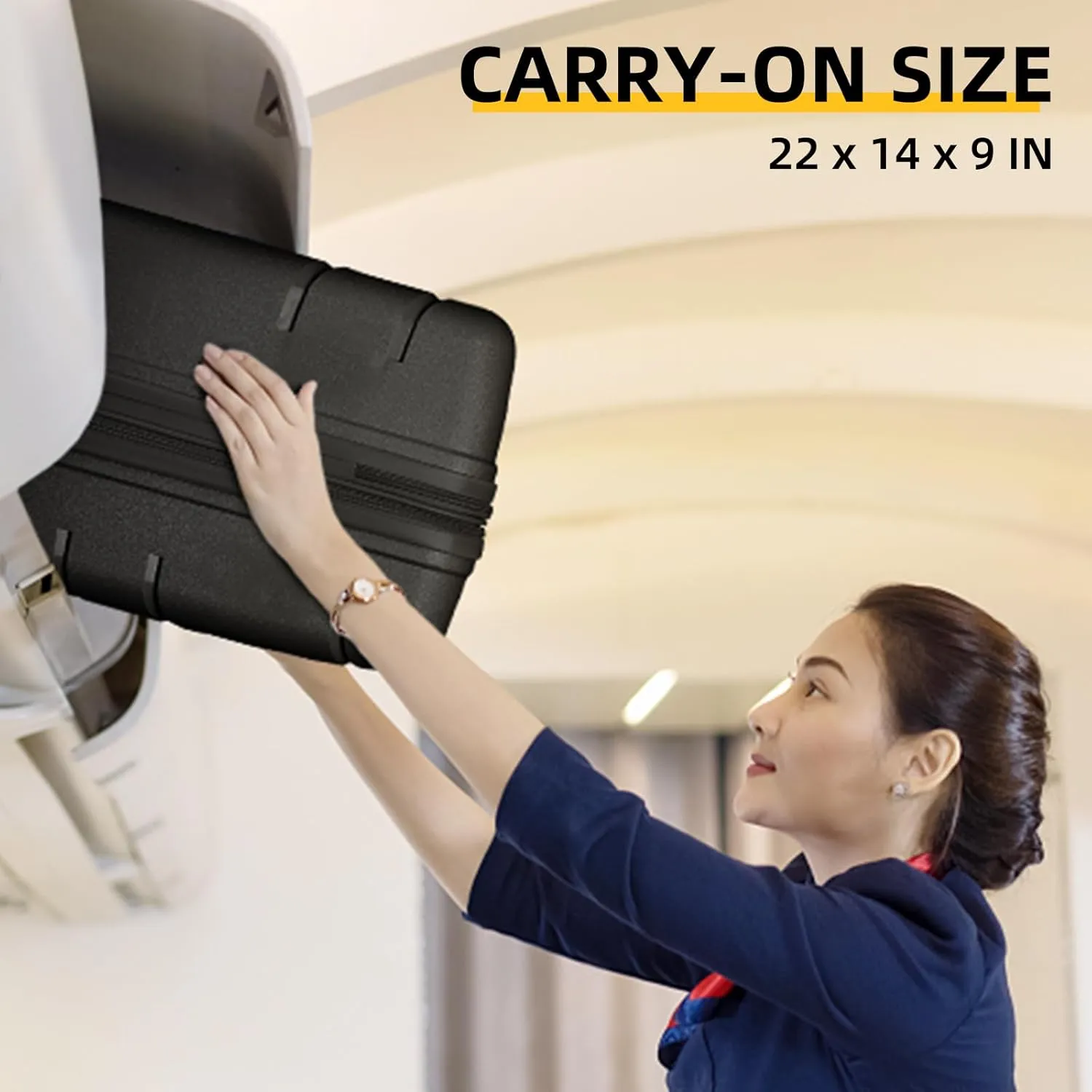 LARVENDER 3-Piece Carry On Luggage for Women,Hard Shell Suitcase 20Inch Carry On Luggage 22x14x9 Airline Approved, Spinner Wheel and TSA Lock（Black 20Inch/DB/TB）