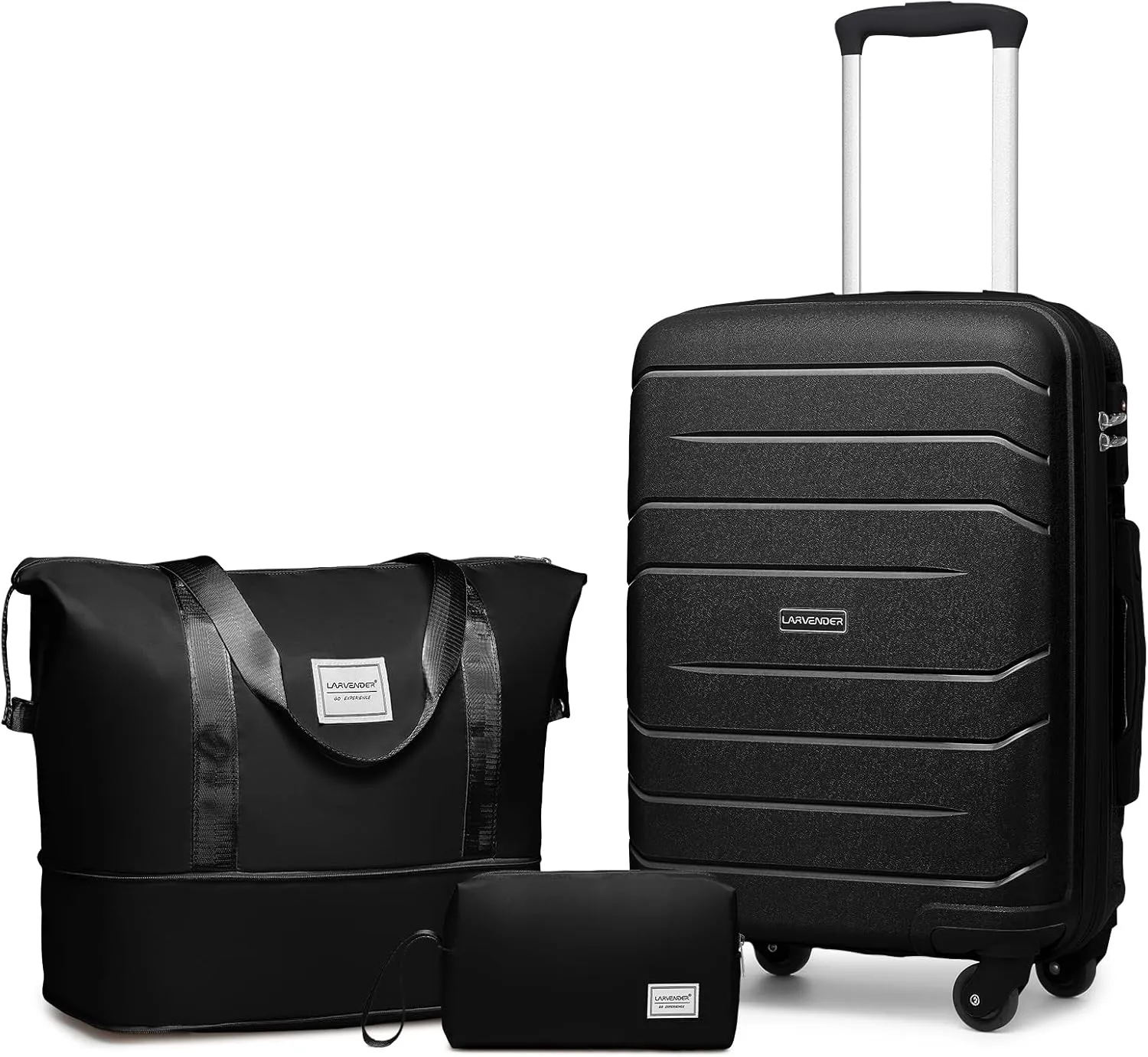 LARVENDER 3-Piece Carry On Luggage for Women,Hard Shell Suitcase 20Inch Carry On Luggage 22x14x9 Airline Approved, Spinner Wheel and TSA Lock（Black 20Inch/DB/TB）