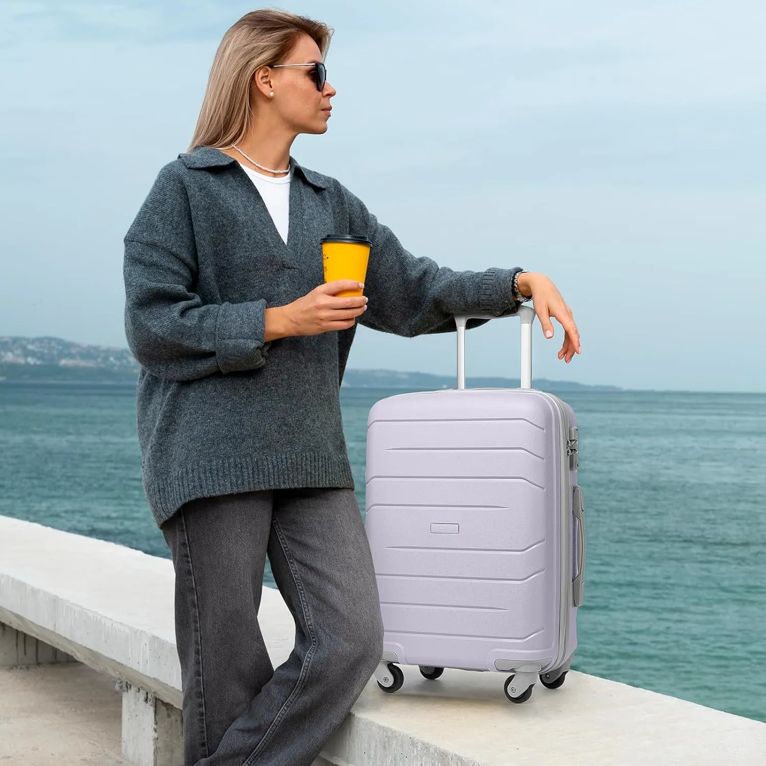 LARVENDER 3-Piece Carry On Luggage for Women,Hard Shell Suitcase 20Inch Carry On Luggage 22x14x9 Airline Approved, Spinner Wheel and TSA Lock（Lavender 20Inch/DB/TB）