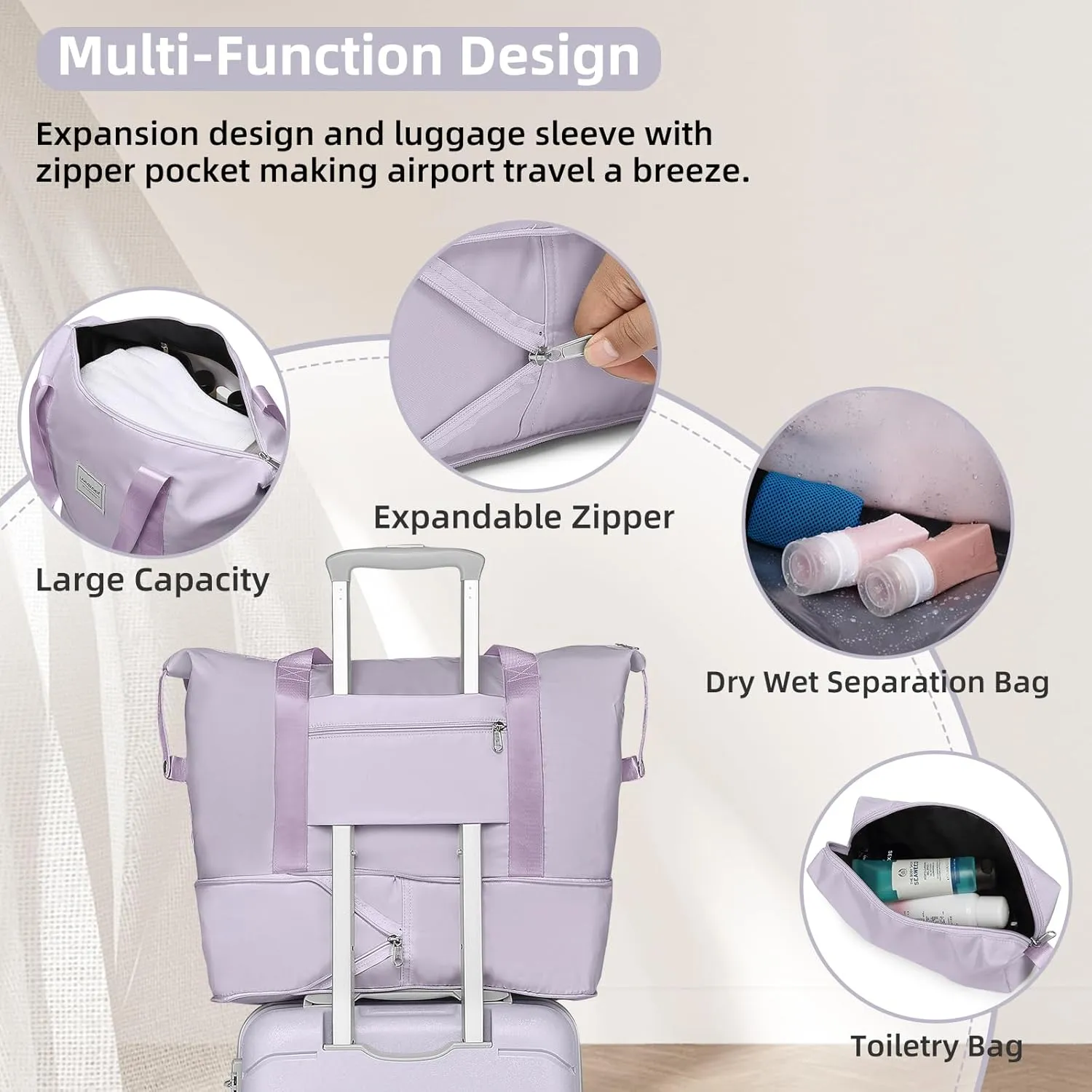 LARVENDER 3-Piece Carry On Luggage for Women,Hard Shell Suitcase 20Inch Carry On Luggage 22x14x9 Airline Approved, Spinner Wheel and TSA Lock（Lavender 20Inch/DB/TB）