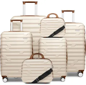 LARVENDER Luggage Sets for Women 6 Piece Hardside Expandable Suitcases with Wheels TSA Lock, Lightweight Travel Carry On Suitcase Set with Two Cosmetic Cases, White Brown