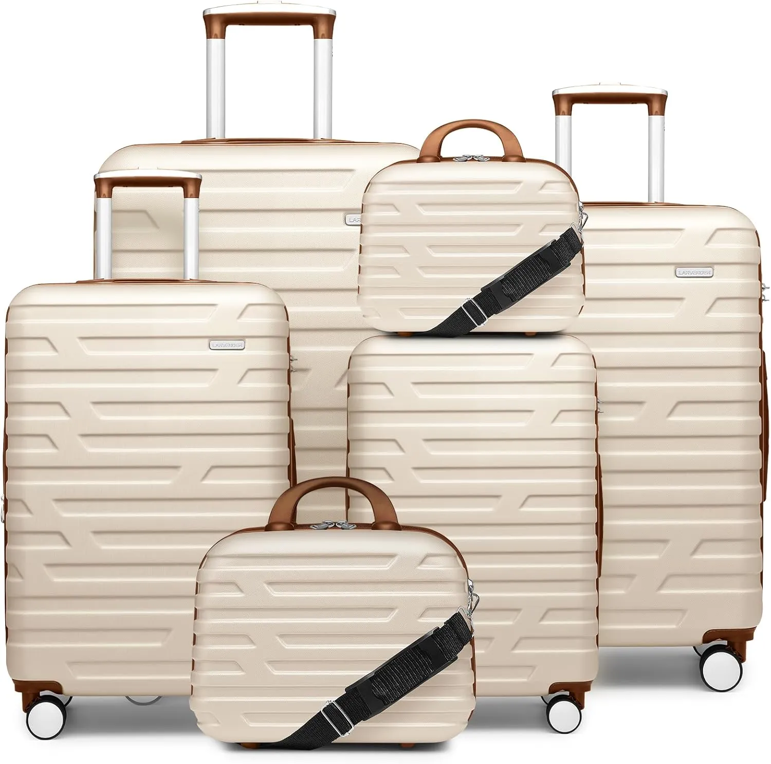 LARVENDER Luggage Sets for Women 6 Piece Hardside Expandable Suitcases with Wheels TSA Lock, Lightweight Travel Carry On Suitcase Set with Two Cosmetic Cases, White Brown