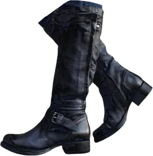 Lausiuoe Boots For Women Low Heel Mid Calf Comfortable Winter Boots Side Zip Slouchy Western Cowboy Warm Non Slip Outdoor Shoes