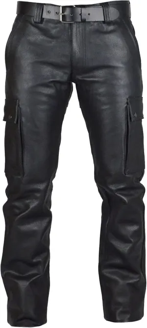 Leather Pants for Men Baggy Goth Sweatpants with Cargo Pockets Slim Skinny Faux Leather Pants Trousers