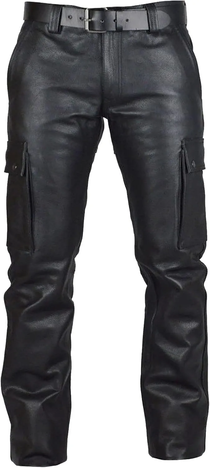 Leather Pants for Men Baggy Goth Sweatpants with Cargo Pockets Slim Skinny Faux Leather Pants Trousers