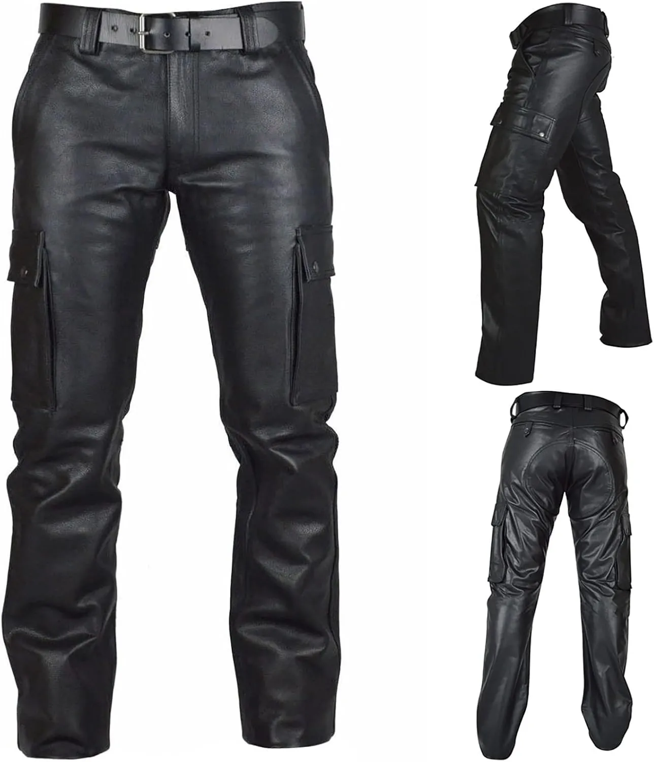 Leather Pants for Men Baggy Goth Sweatpants with Cargo Pockets Slim Skinny Faux Leather Pants Trousers