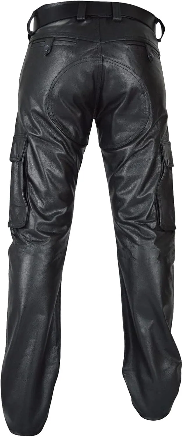 Leather Pants for Men Baggy Goth Sweatpants with Cargo Pockets Slim Skinny Faux Leather Pants Trousers