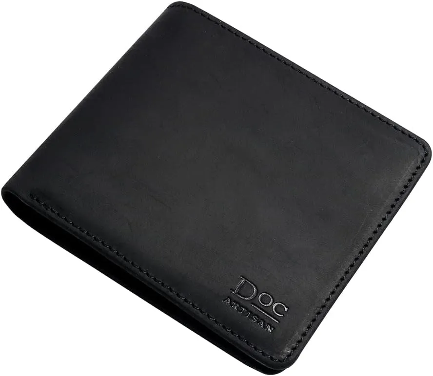 Leather Wallet for Men | 100% Genuine Full Grain Leather Bifold Wallet (Black)