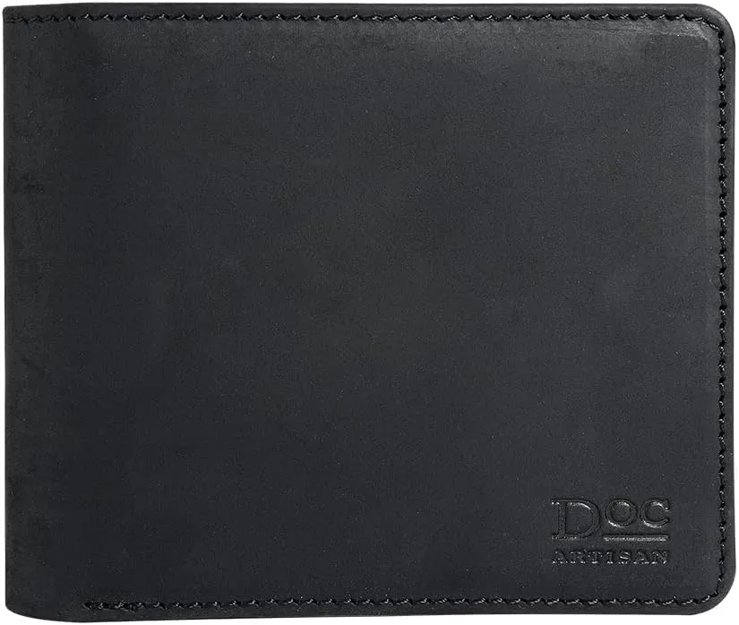 Leather Wallet for Men | 100% Genuine Full Grain Leather Bifold Wallet (Black)
