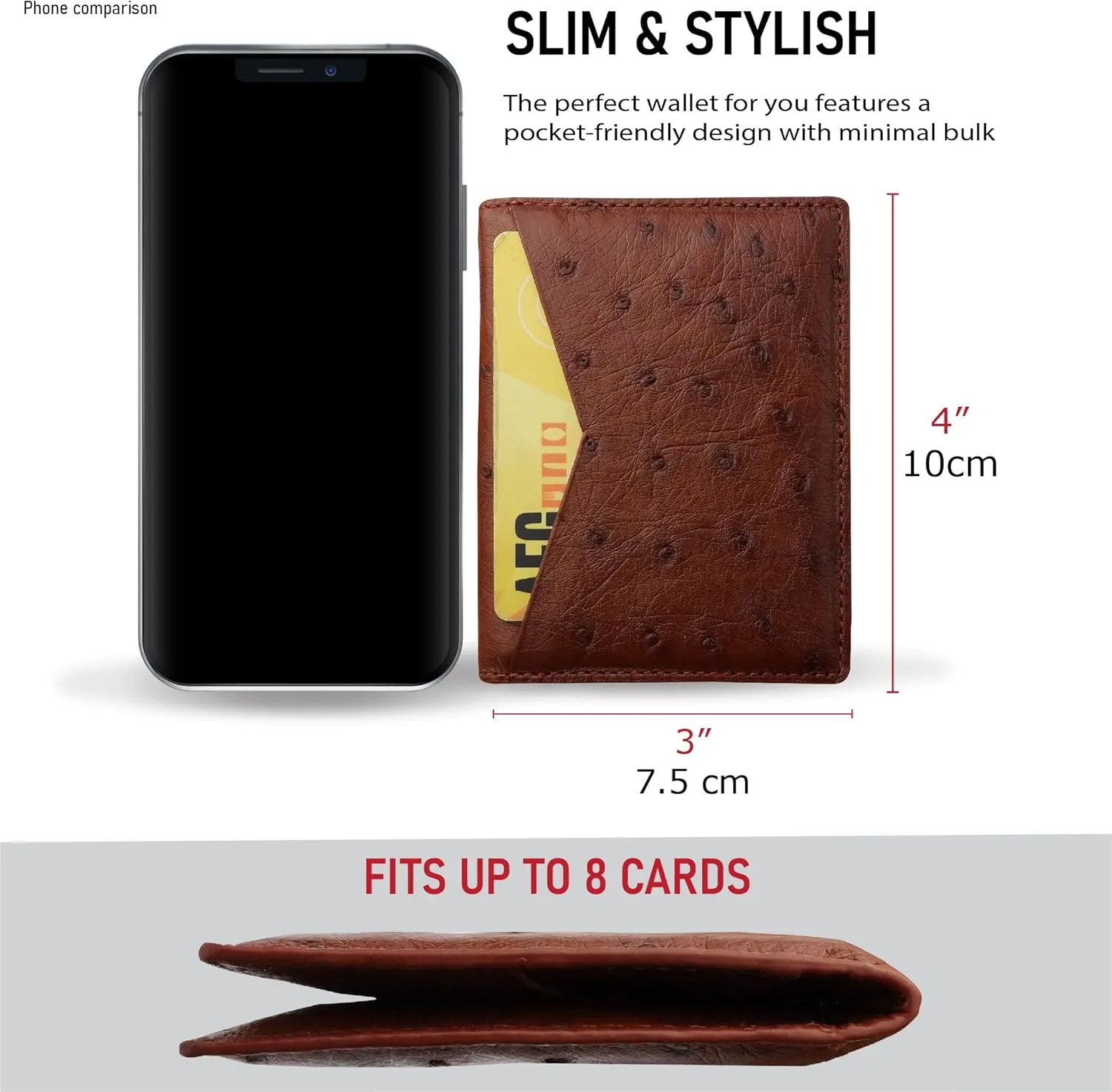 Light Brown Ostrich Leather Card Holder Wallet Executive Business Wallet Minimalist Credit Card Premium RFID Blocking Front Pocket Slim Father's Day Gift for Him Handmade CARDOS-06