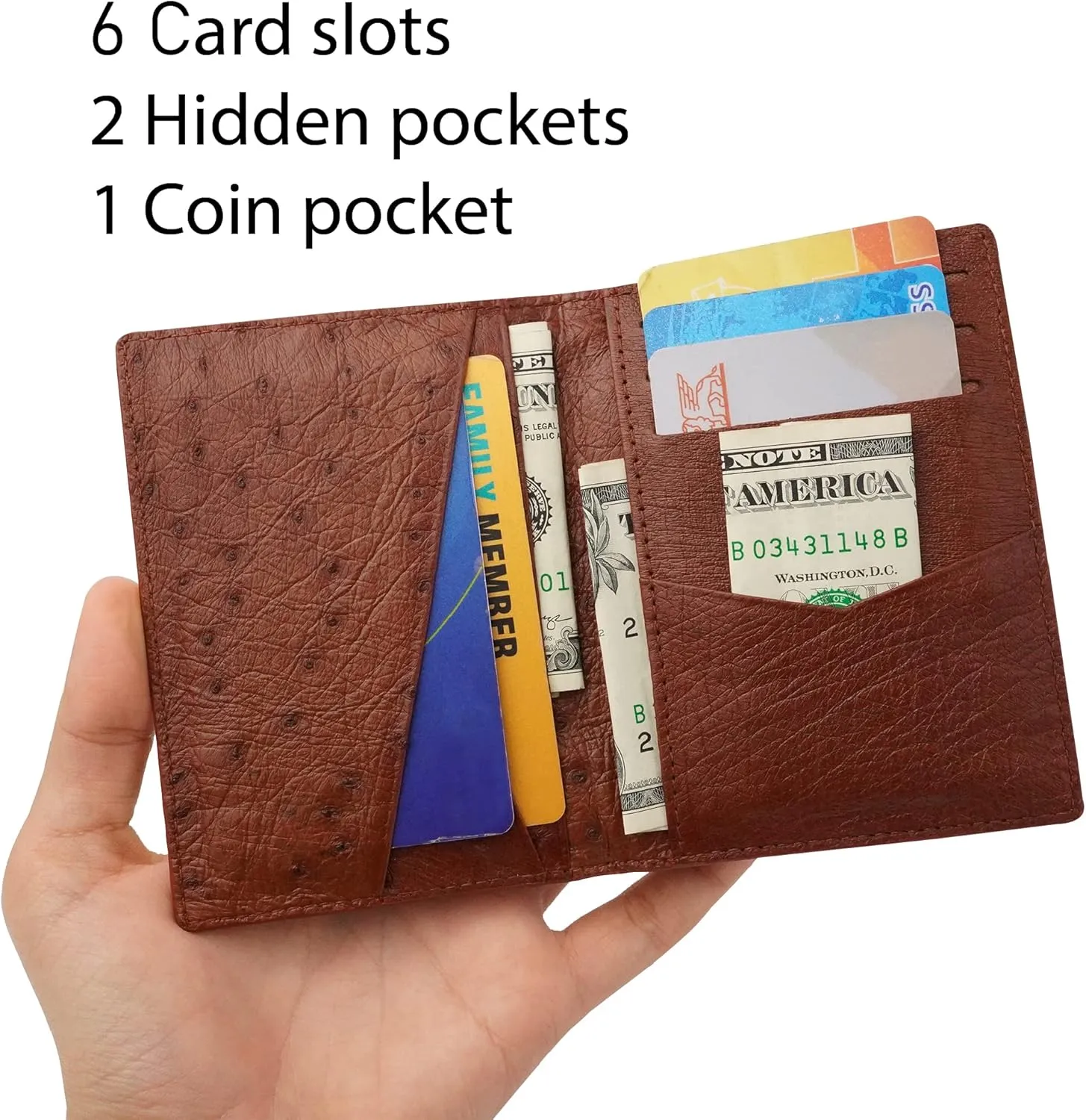 Light Brown Ostrich Leather Card Holder Wallet Executive Business Wallet Minimalist Credit Card Premium RFID Blocking Front Pocket Slim Father's Day Gift for Him Handmade CARDOS-06