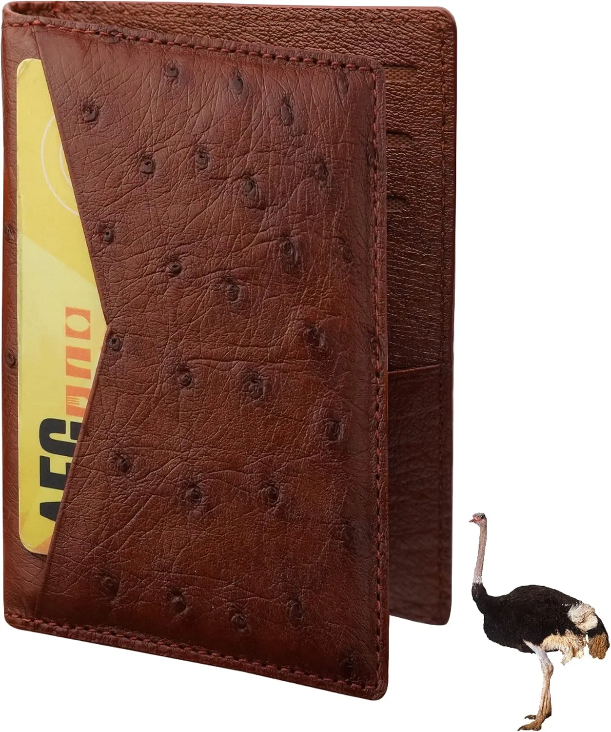 Light Brown Ostrich Leather Card Holder Wallet Executive Business Wallet Minimalist Credit Card Premium RFID Blocking Front Pocket Slim Father's Day Gift for Him Handmade CARDOS-06