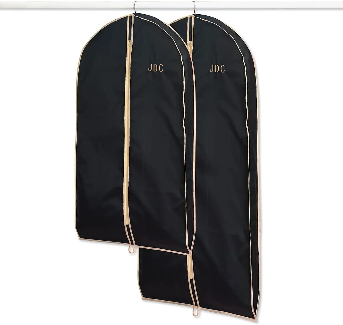 Lillian Vernon Monogram Garment Bag for Men & Women – Personalized 40” Clothing Protector for Suits, Dresses, Gowns, Costumes, & Uniforms, Heavy Duty Black Poly Bags for Travel & Storage