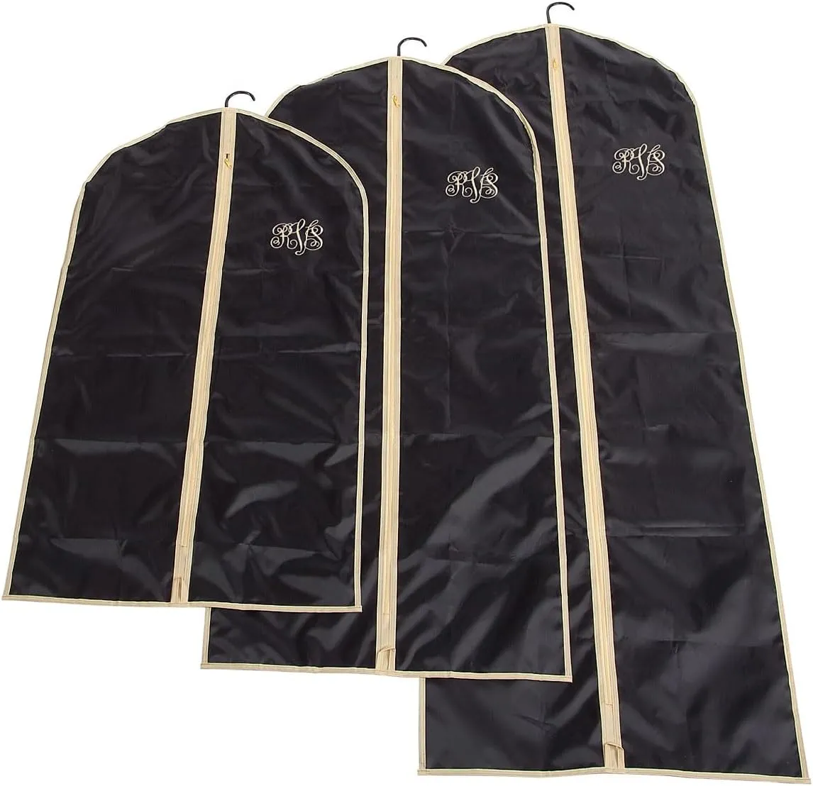 Lillian Vernon Script Monogram Garment Bag for Men & Women – Personalized 40” Clothing Protector for Suits, Dresses, Gowns, Costumes, & Uniforms, Heavy Duty Black Poly Bags for Travel & Storage