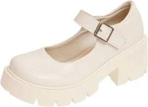 Loafers for Women Autumn Women's Round Toe Patent Leather Platform Pumps Black High Heels with Buckle Strap for Ladies
