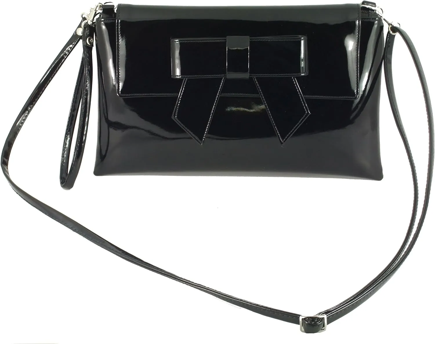 LONI Womens Clutch Bag Shoulder Bag Wristlet in Patent Faux Leather