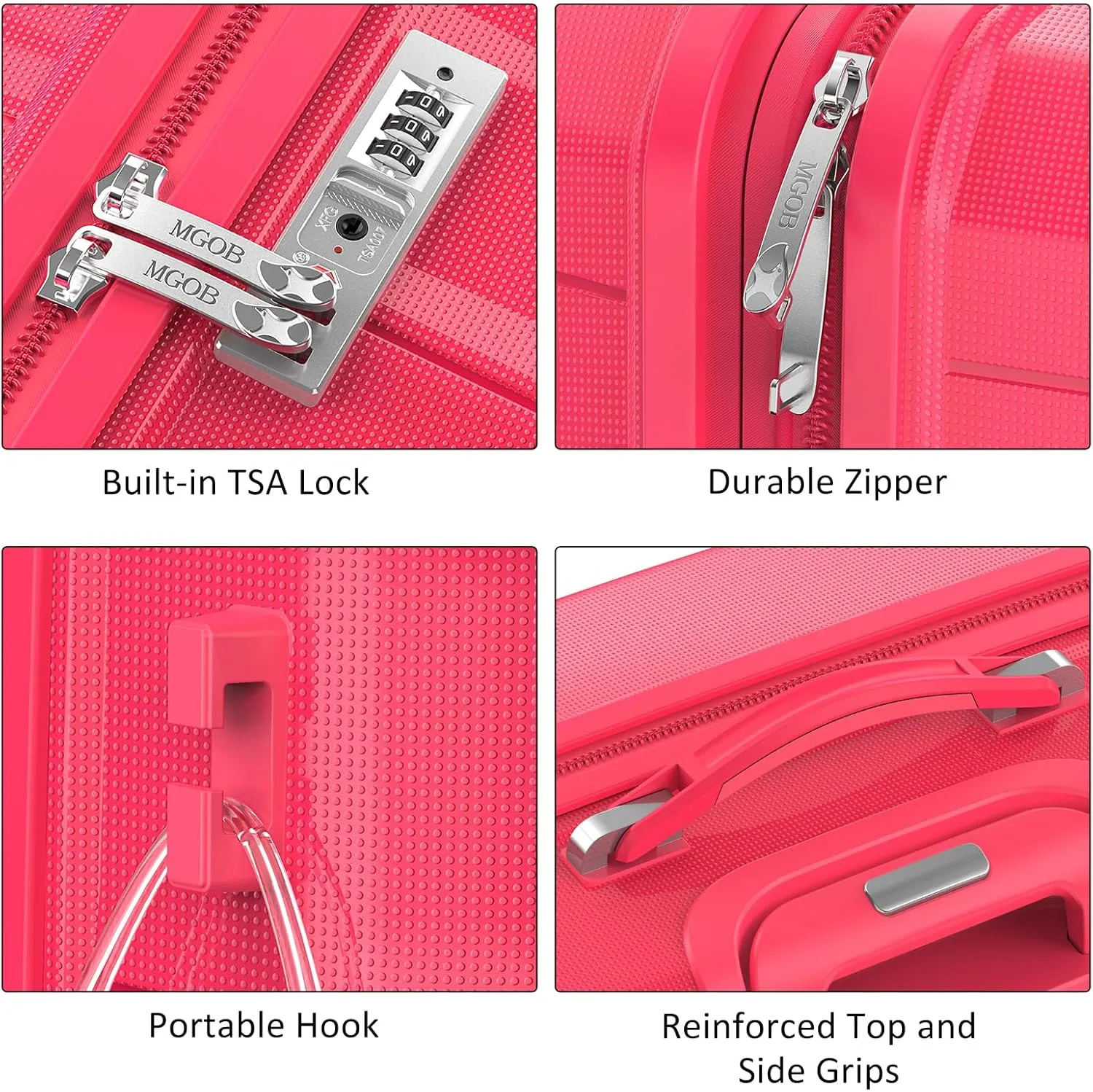 Luggage Sets 3 Piece, Hard Shell Luggage Sets with Spinner Wheels, PP Lightweight & Durable Suitcases with TSA Lock, Hardside Travel Suitcase Sets (20/24/28 inch), Red