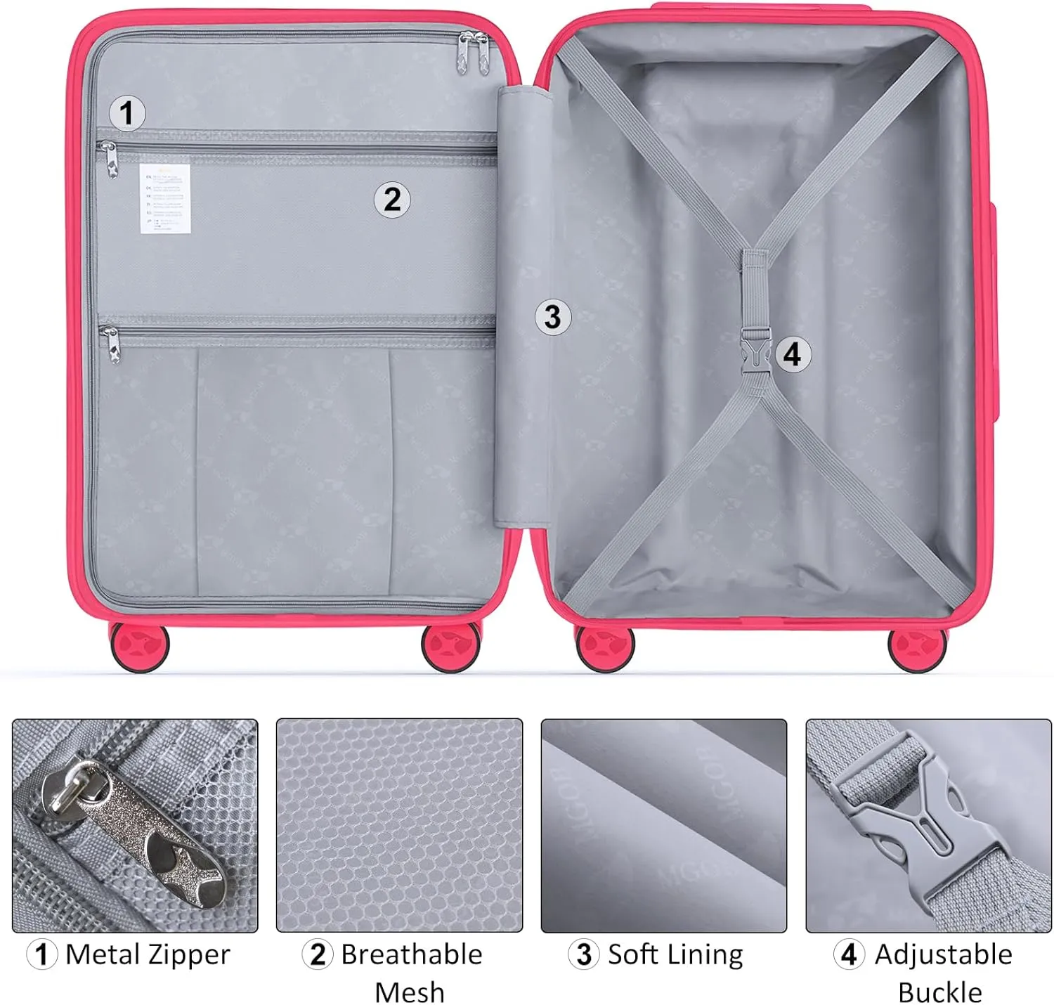 Luggage Sets 3 Piece, Hard Shell Luggage Sets with Spinner Wheels, PP Lightweight & Durable Suitcases with TSA Lock, Hardside Travel Suitcase Sets (20/24/28 inch), Red