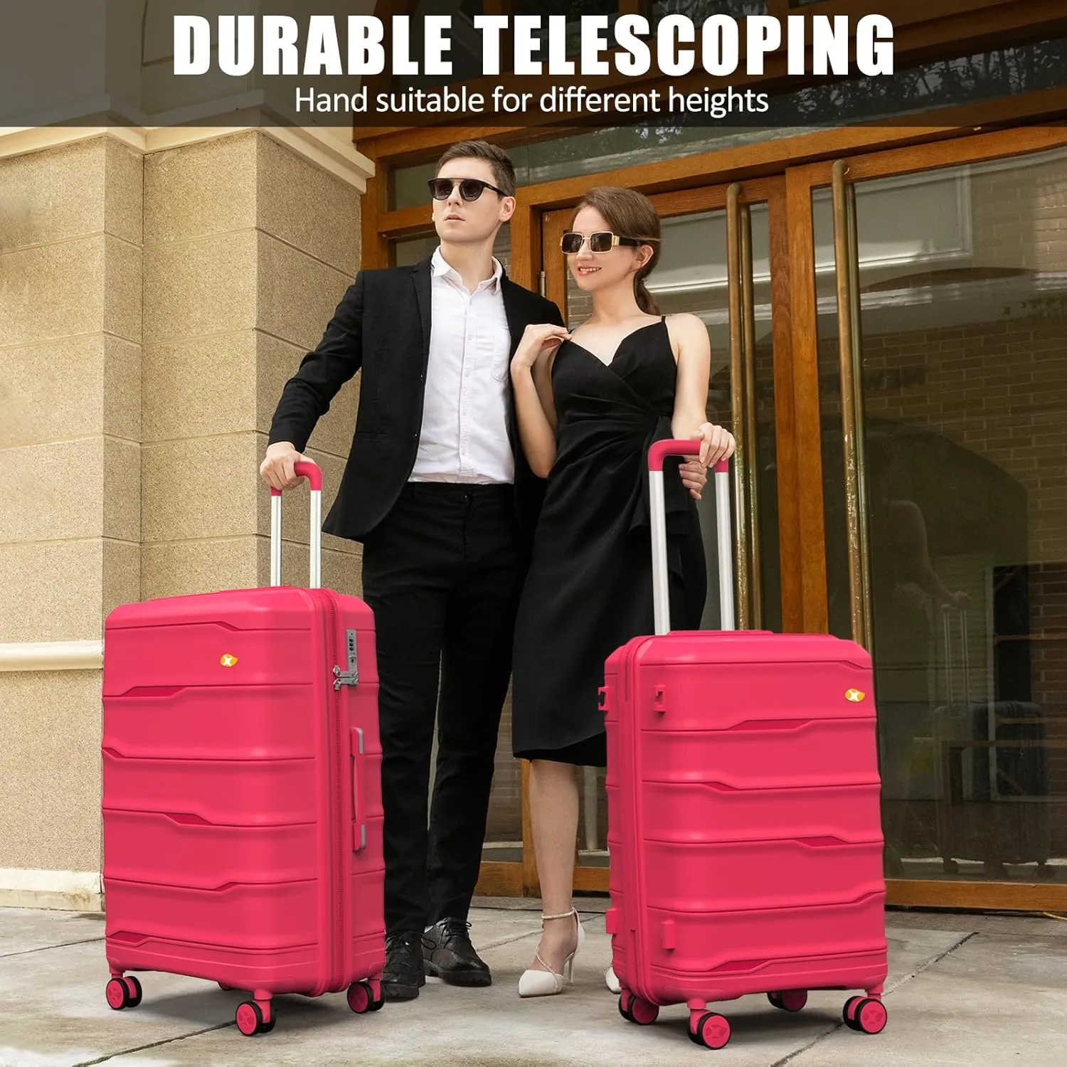 Luggage Sets 3 Piece, Hard Shell Luggage Sets with Spinner Wheels, PP Lightweight & Durable Suitcases with TSA Lock, Hardside Travel Suitcase Sets (20/24/28 inch), Red