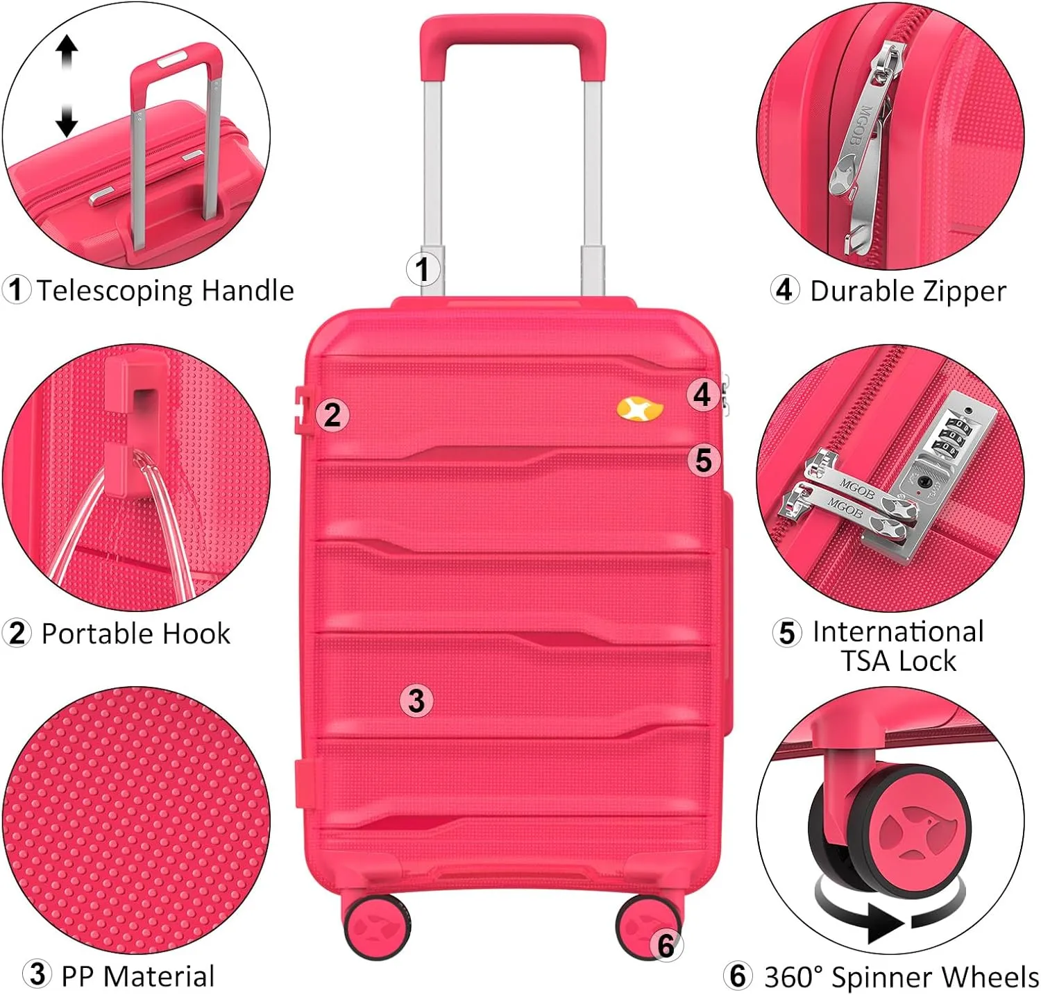 Luggage Sets 3 Piece, Hard Shell Luggage Sets with Spinner Wheels, PP Lightweight & Durable Suitcases with TSA Lock, Hardside Travel Suitcase Sets (20/24/28 inch), Red