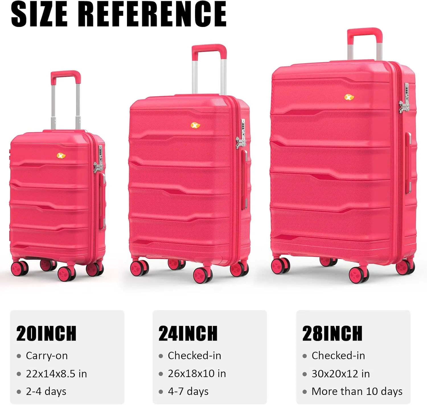 Luggage Sets 3 Piece, Hard Shell Luggage Sets with Spinner Wheels, PP Lightweight & Durable Suitcases with TSA Lock, Hardside Travel Suitcase Sets (20/24/28 inch), Red
