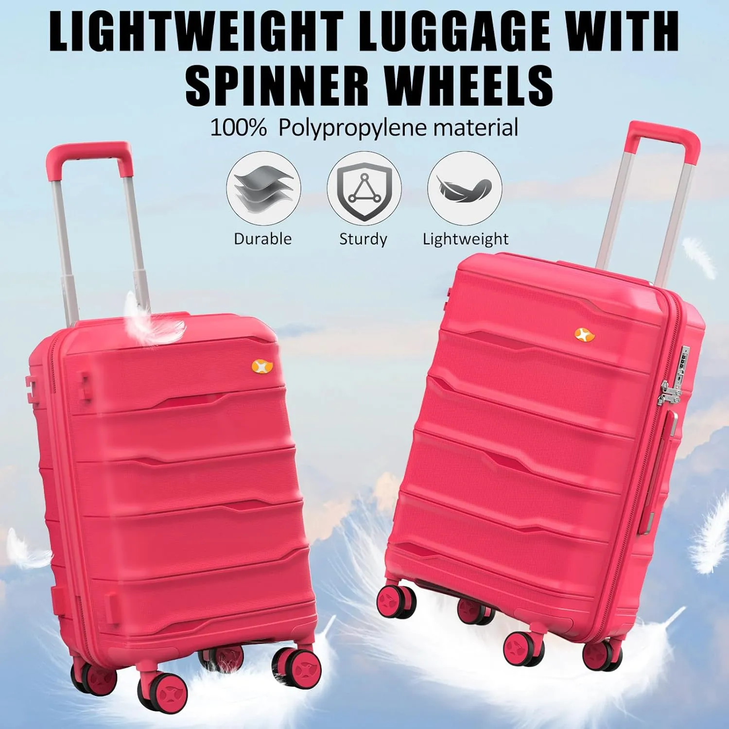Luggage Sets 3 Piece, Hard Shell Luggage Sets with Spinner Wheels, PP Lightweight & Durable Suitcases with TSA Lock, Hardside Travel Suitcase Sets (20/24/28 inch), Red