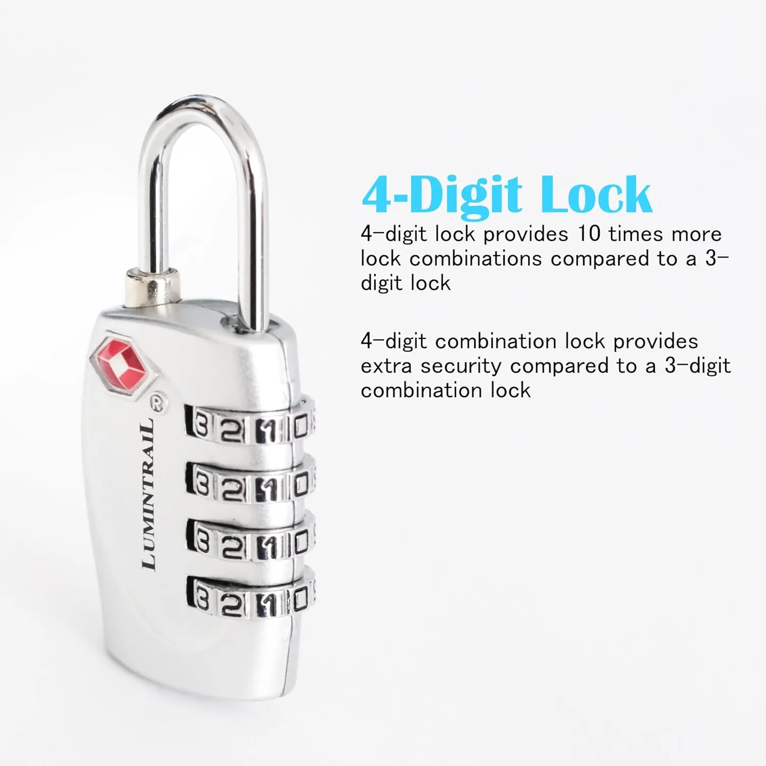 Lumintrail TSA Approved Locks, 4 Digit Combination Luggage Locks TSA Approved, Travel Locks for Luggage & Suitcase with 4-FT Steel Cable, Silver, 2 Pack