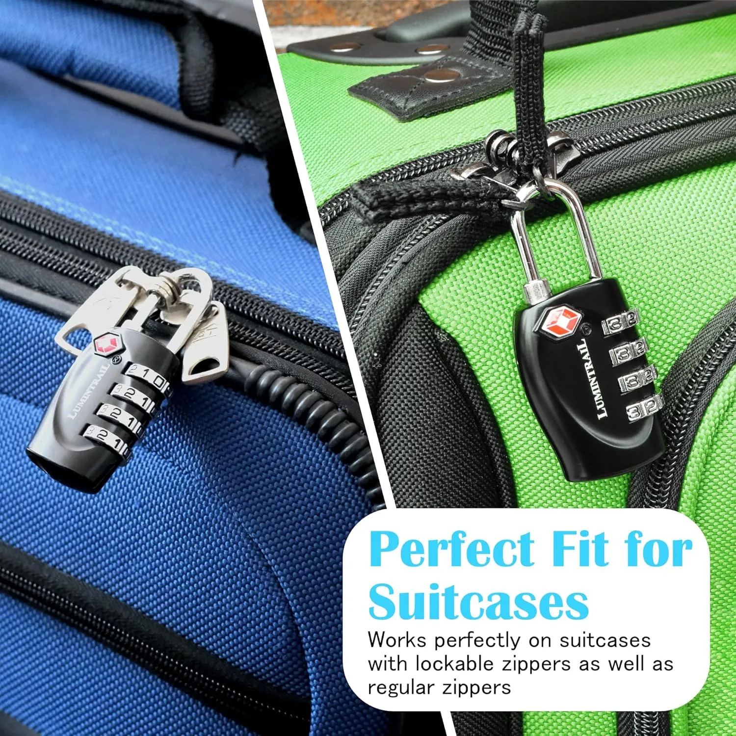 Lumintrail TSA Approved Locks, 4 Digit Combination Luggage Locks TSA Approved, Travel Locks for Luggage & Suitcase with 4-FT Steel Cable, Silver, 2 Pack