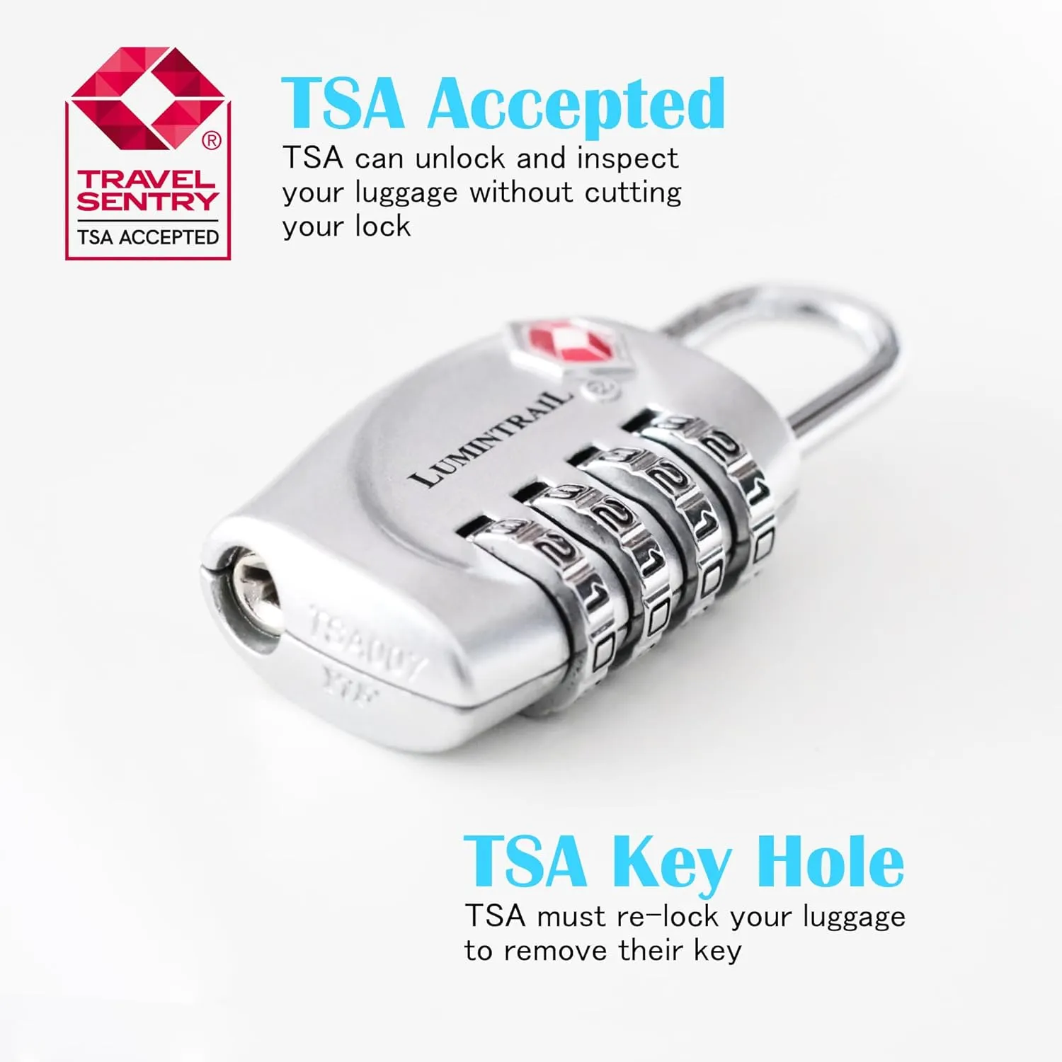 Lumintrail TSA Approved Locks, 4 Digit Combination Luggage Locks TSA Approved, Travel Locks for Luggage & Suitcase with 4-FT Steel Cable, Silver, 2 Pack