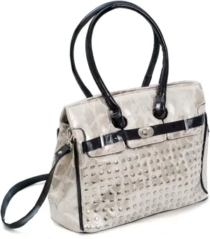 Luxurious genuine leather tote with a sleek gold patent finish. Spacious interior, elegant black accents, and a long strap for shoulder or hand carry. Durable, stylish, and ideal for any occasion