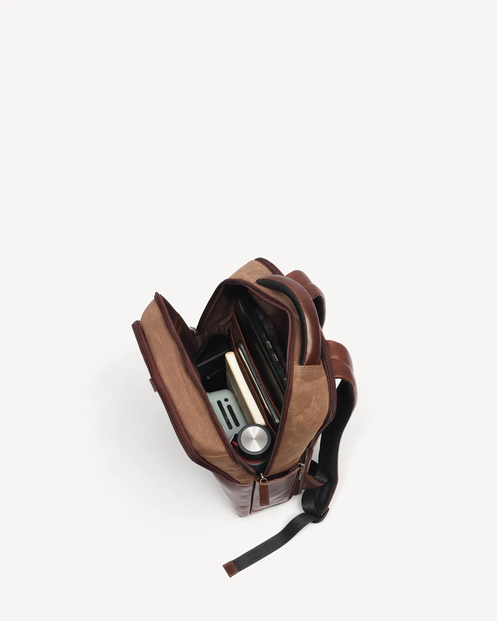 Lyon Waxed Canvas & Leather Backpack - Vintage Brown