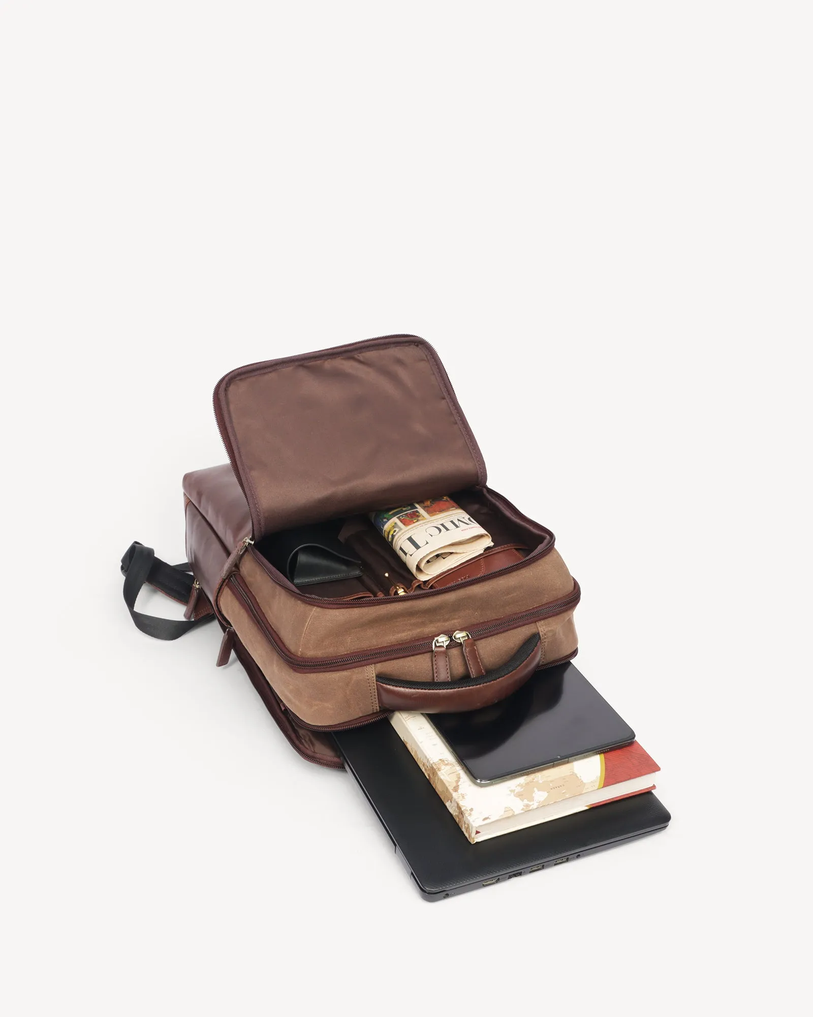 Lyon Waxed Canvas & Leather Backpack - Vintage Brown