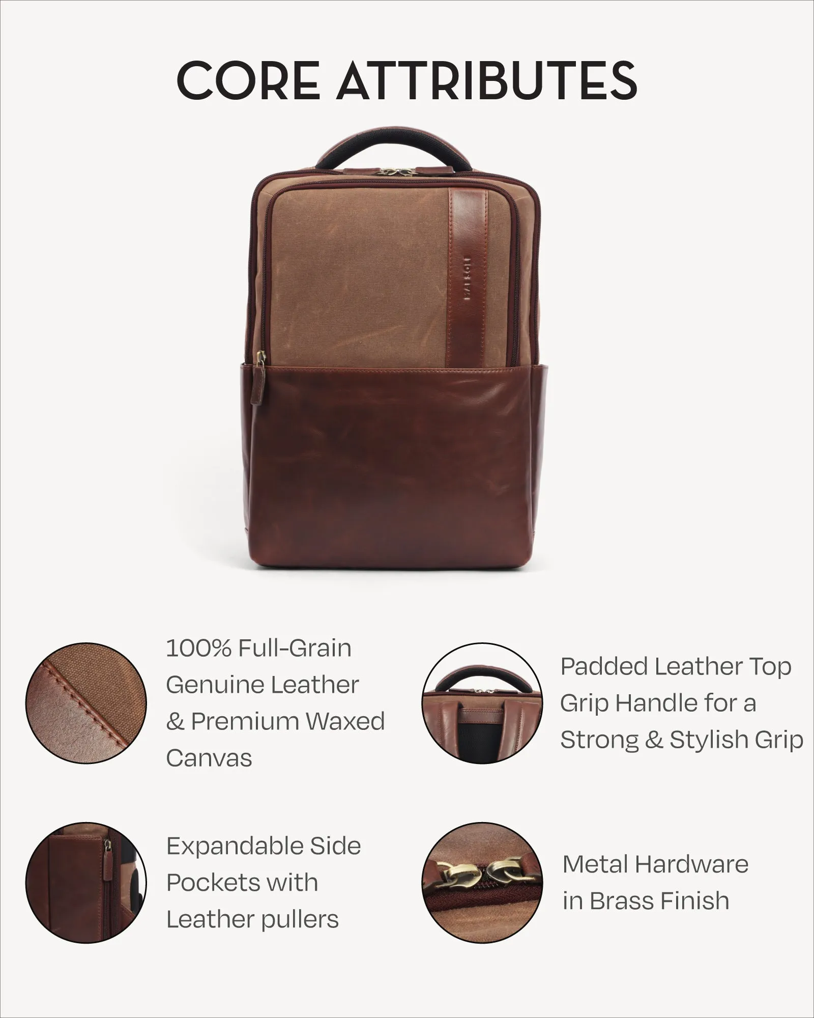 Lyon Waxed Canvas & Leather Backpack - Vintage Brown