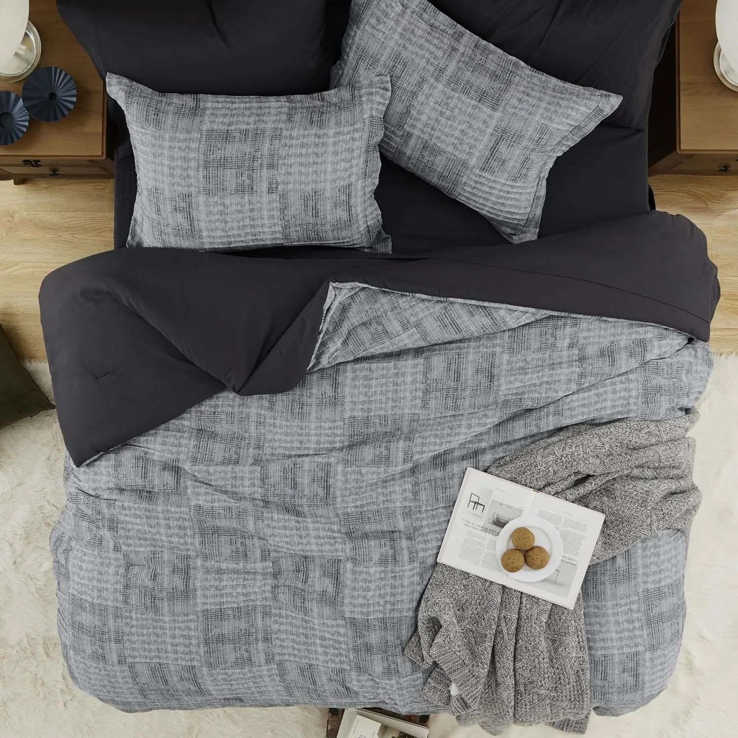 MaiRêve Charcoal Grey California King Comforter Set, Cozy& Lightweight Bed in A Bag Oversized King Comforter, All Season Cal King Comforter Set with Comforter, Fitted Sheet, Flat Sheet 108"x 92"