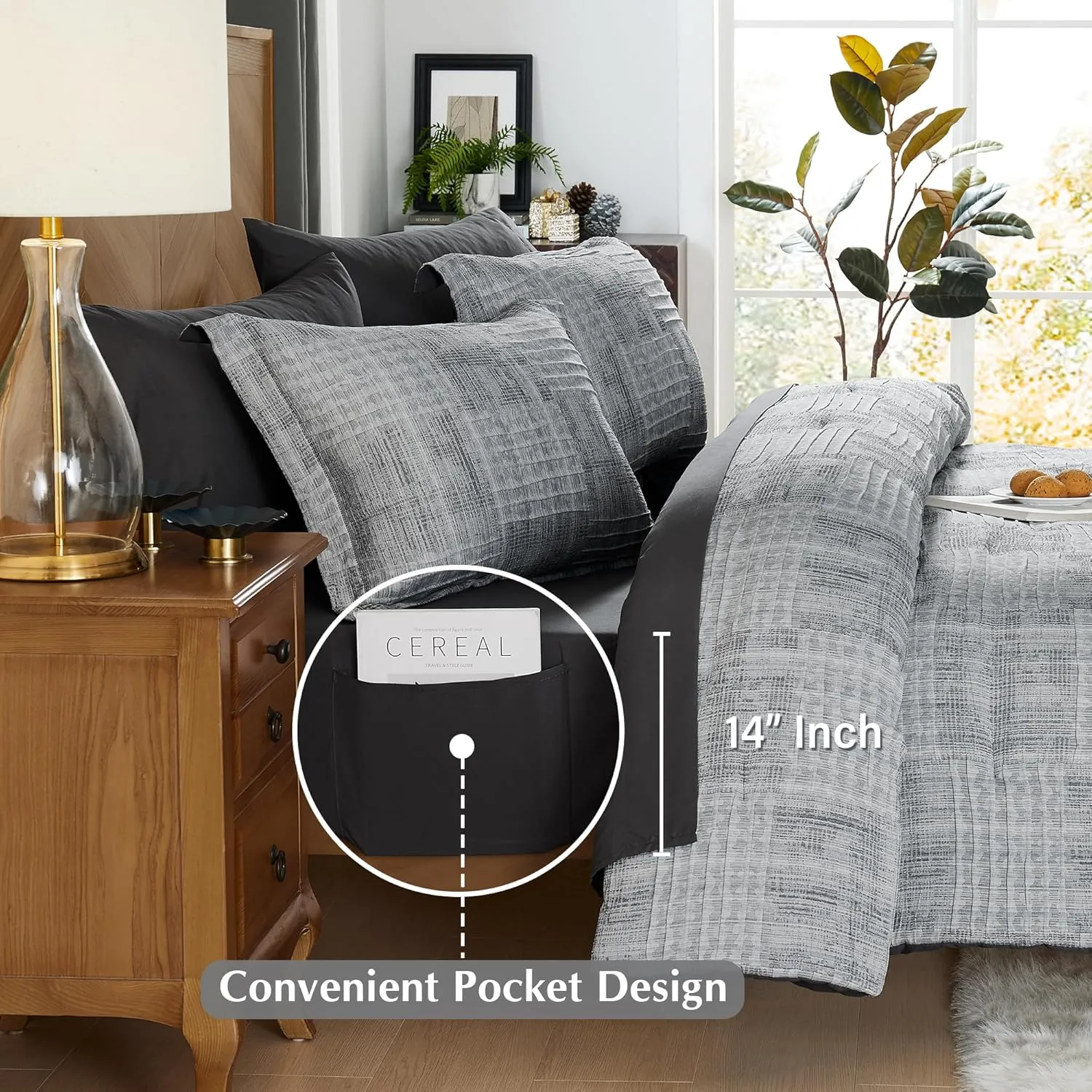 MaiRêve Charcoal Grey California King Comforter Set, Cozy& Lightweight Bed in A Bag Oversized King Comforter, All Season Cal King Comforter Set with Comforter, Fitted Sheet, Flat Sheet 108"x 92"