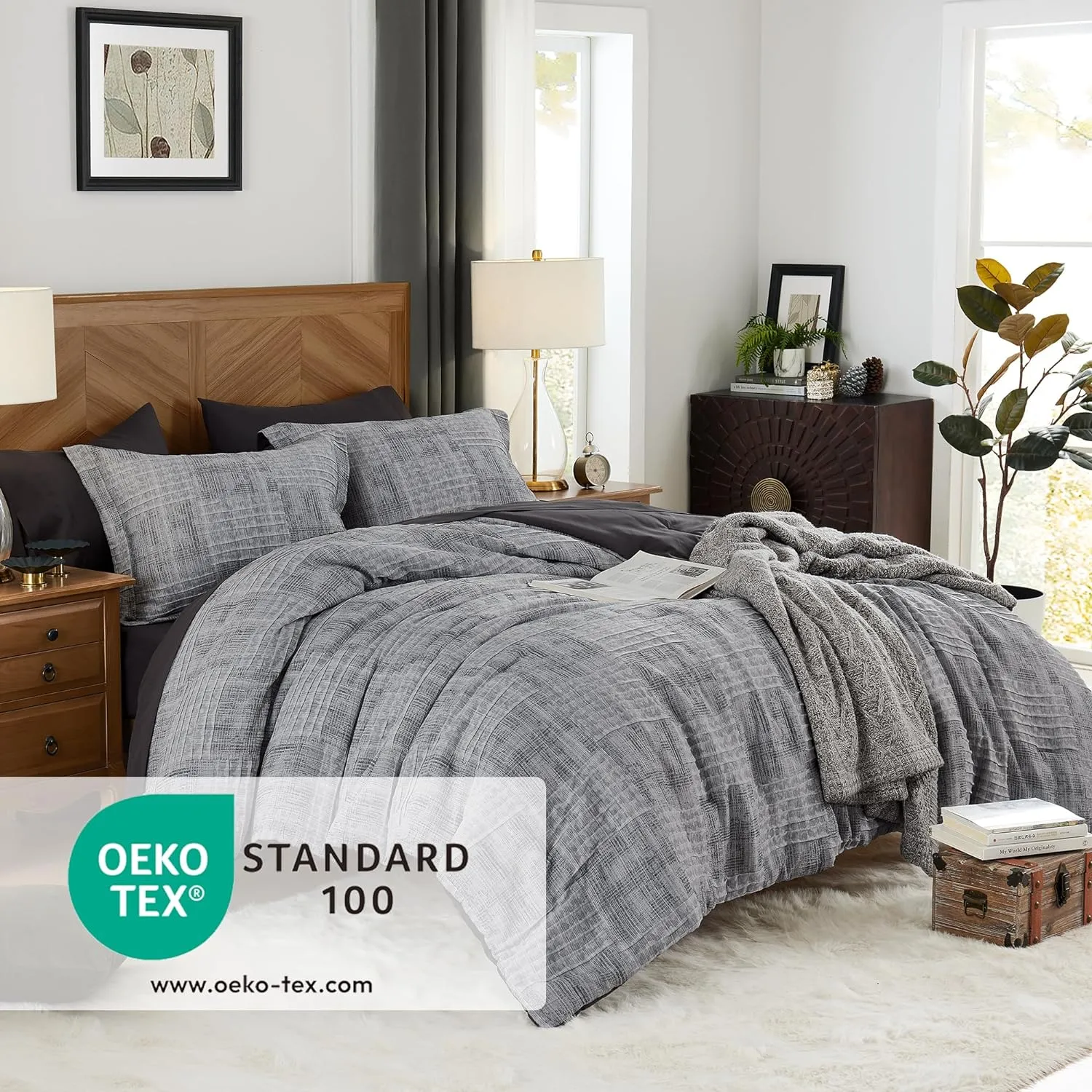 MaiRêve Charcoal Grey California King Comforter Set, Cozy& Lightweight Bed in A Bag Oversized King Comforter, All Season Cal King Comforter Set with Comforter, Fitted Sheet, Flat Sheet 108"x 92"