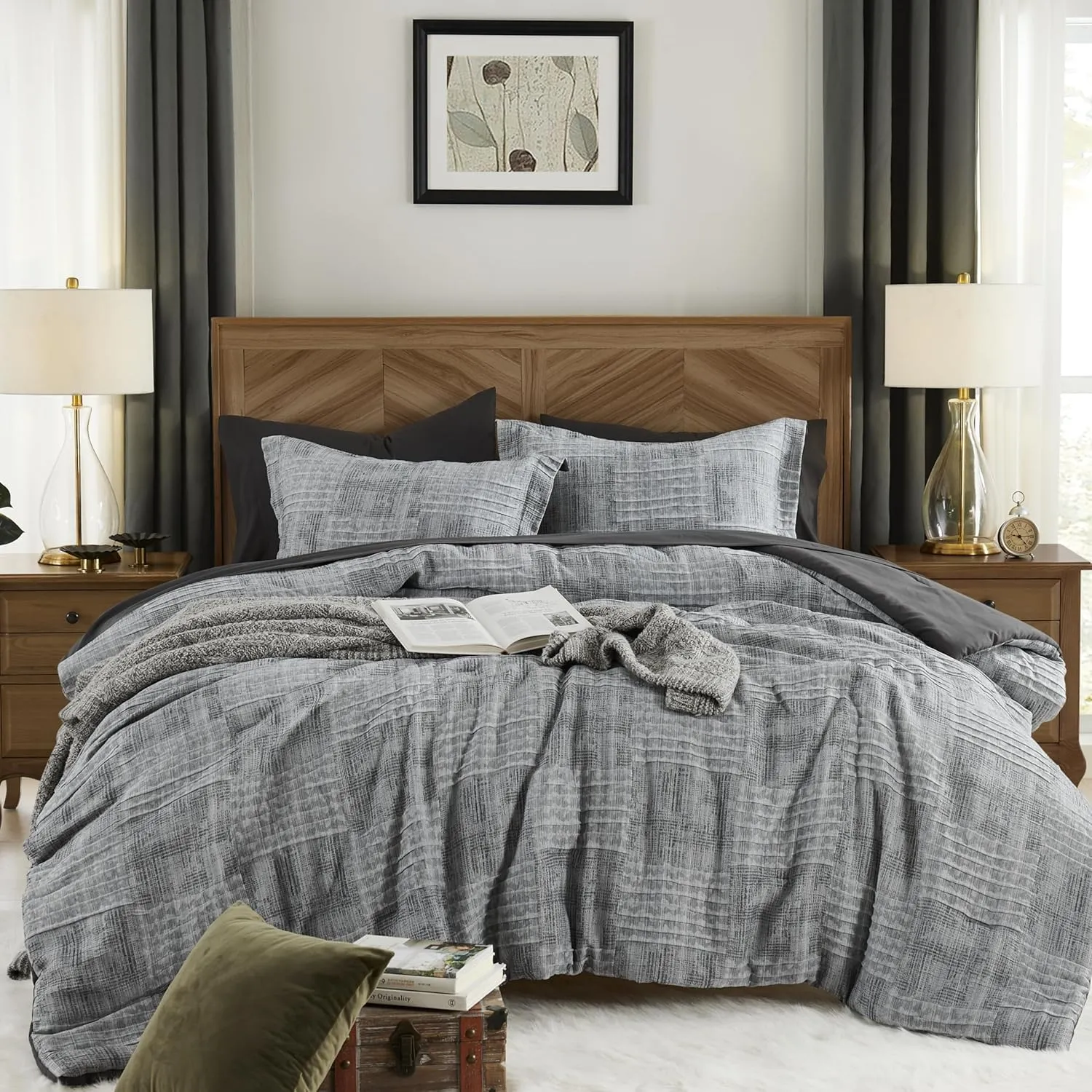 MaiRêve Charcoal Grey California King Comforter Set, Cozy& Lightweight Bed in A Bag Oversized King Comforter, All Season Cal King Comforter Set with Comforter, Fitted Sheet, Flat Sheet 108"x 92"