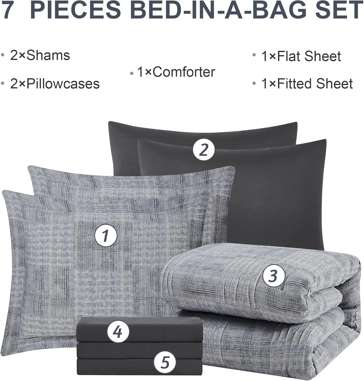 MaiRêve Charcoal Grey California King Comforter Set, Cozy& Lightweight Bed in A Bag Oversized King Comforter, All Season Cal King Comforter Set with Comforter, Fitted Sheet, Flat Sheet 108"x 92"