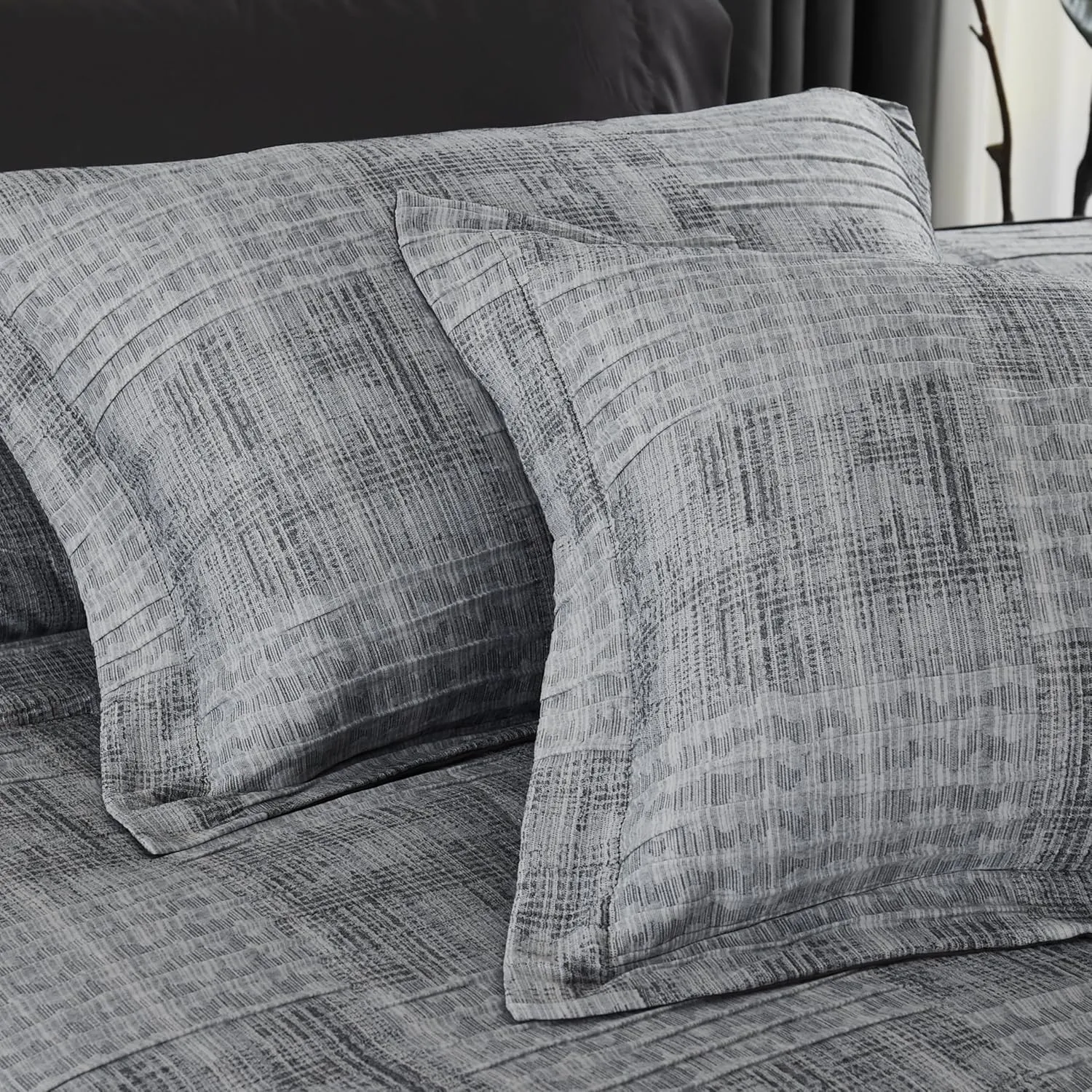 MaiRêve Charcoal Grey King Comforter Set, Textured Design Grey Crinkle Bed in A Bag King Size, 7 Pieces Bedding Set for Men Women with Comforter, Sheets, Pillowcases & Shams 102"x 90"