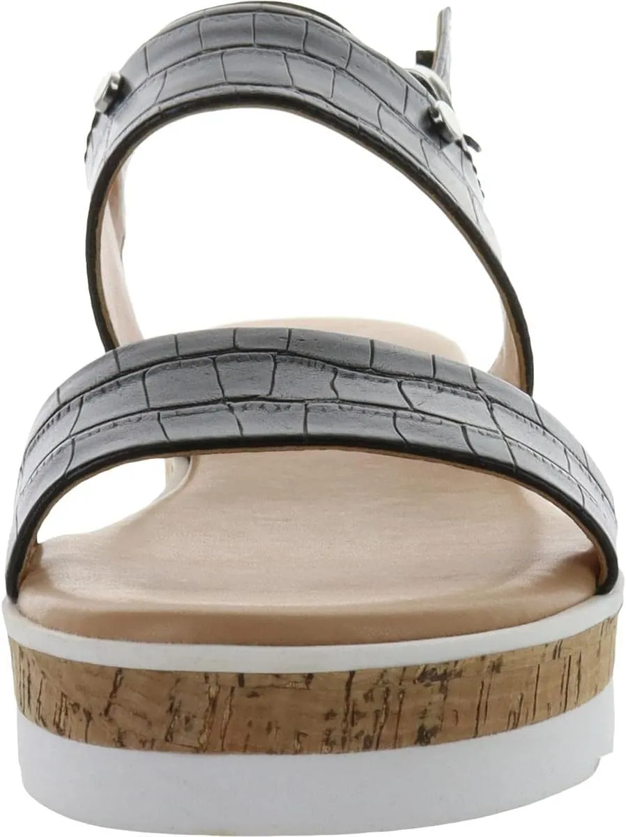 Marc Fisher Womens Gordy Embossed Faux Leather Wedge Sandals