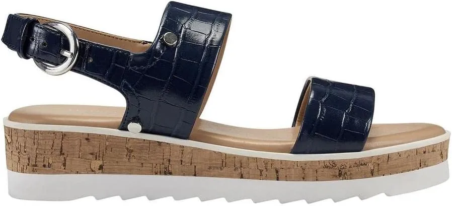 Marc Fisher Womens Gordy Embossed Faux Leather Wedge Sandals