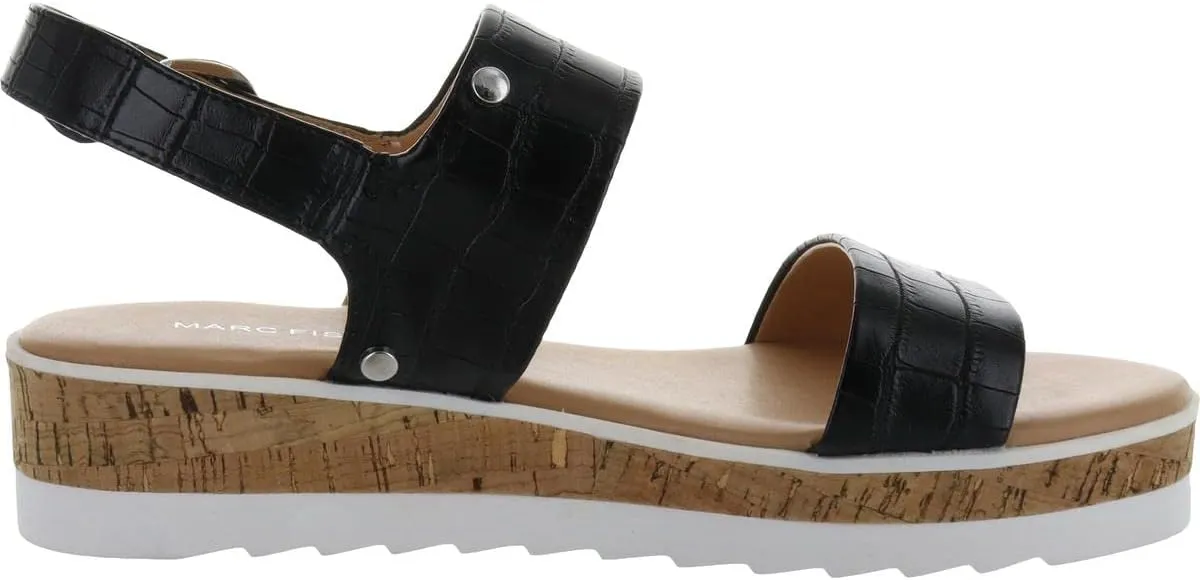 Marc Fisher Womens Gordy Embossed Faux Leather Wedge Sandals