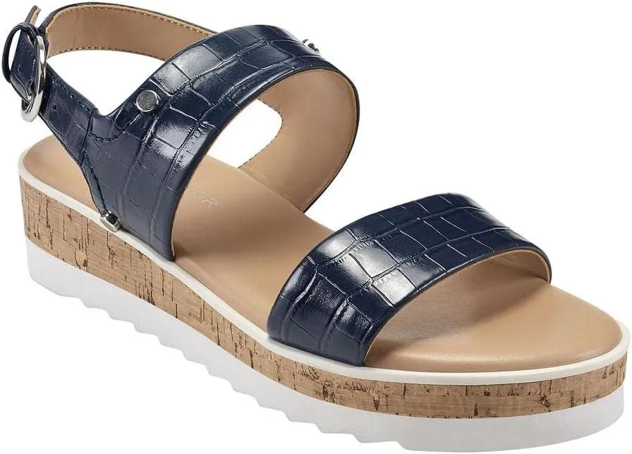 Marc Fisher Womens Gordy Embossed Faux Leather Wedge Sandals