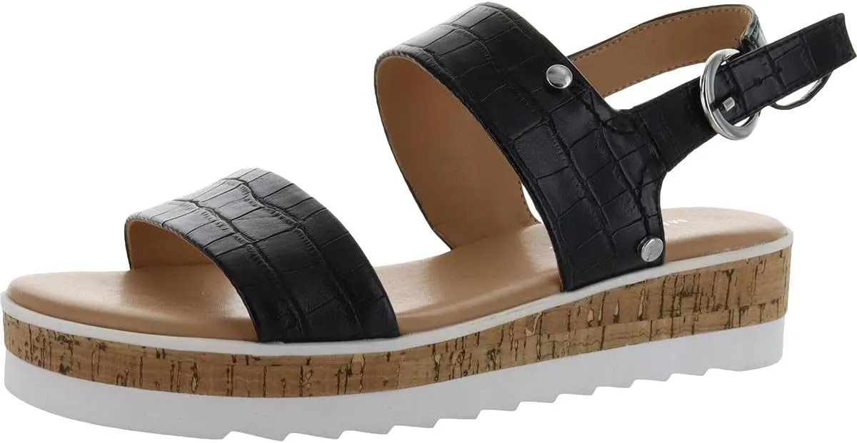 Marc Fisher Womens Gordy Embossed Faux Leather Wedge Sandals