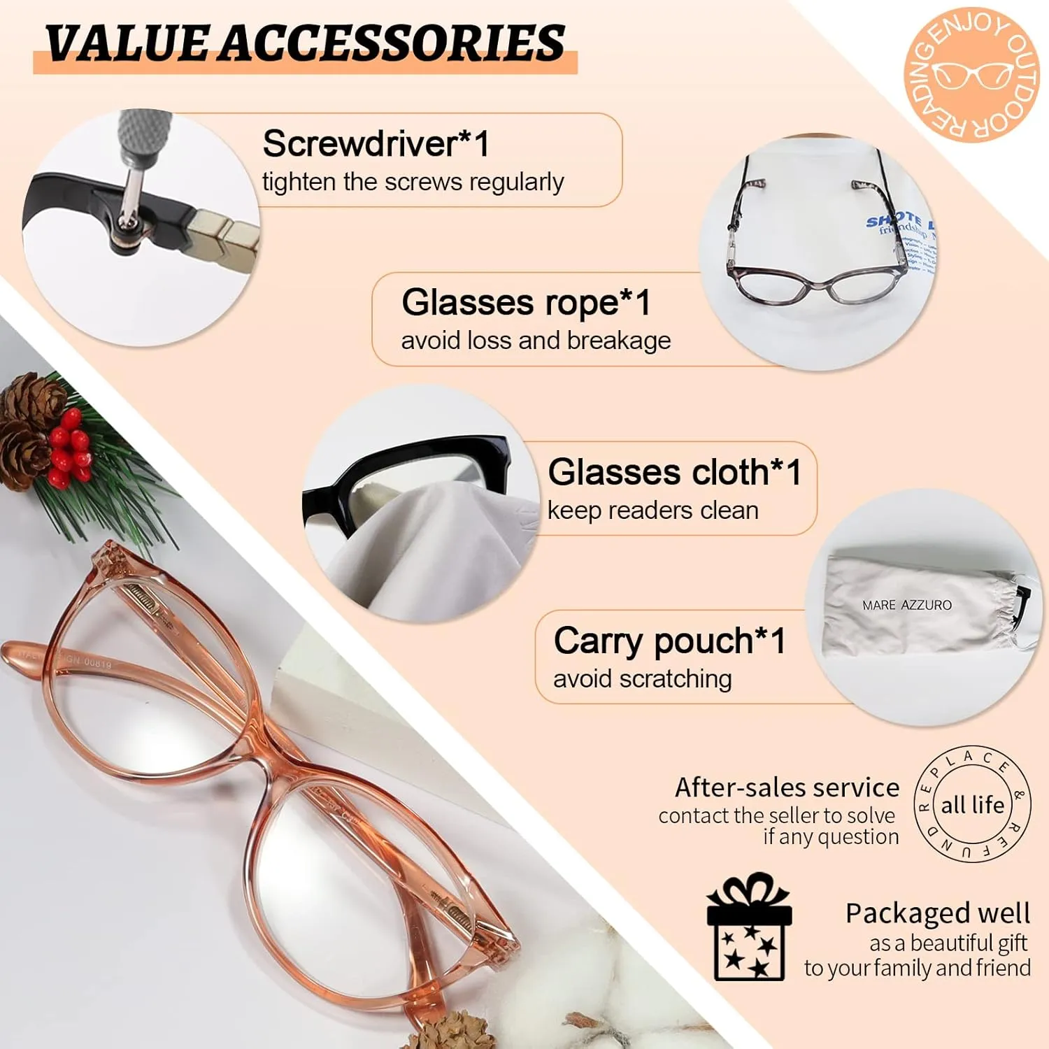 MARE AZZURO Clear Reading Glasses Women Fashion Round Readers 0 1.0 1.25 1.5 1.75 2.0 2.25 2.5 2.75 3.0 3.5 4.0 5.0 6.0