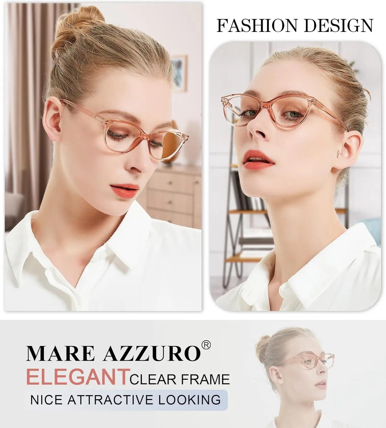 MARE AZZURO Clear Reading Glasses Women Fashion Round Readers 0 1.0 1.25 1.5 1.75 2.0 2.25 2.5 2.75 3.0 3.5 4.0 5.0 6.0