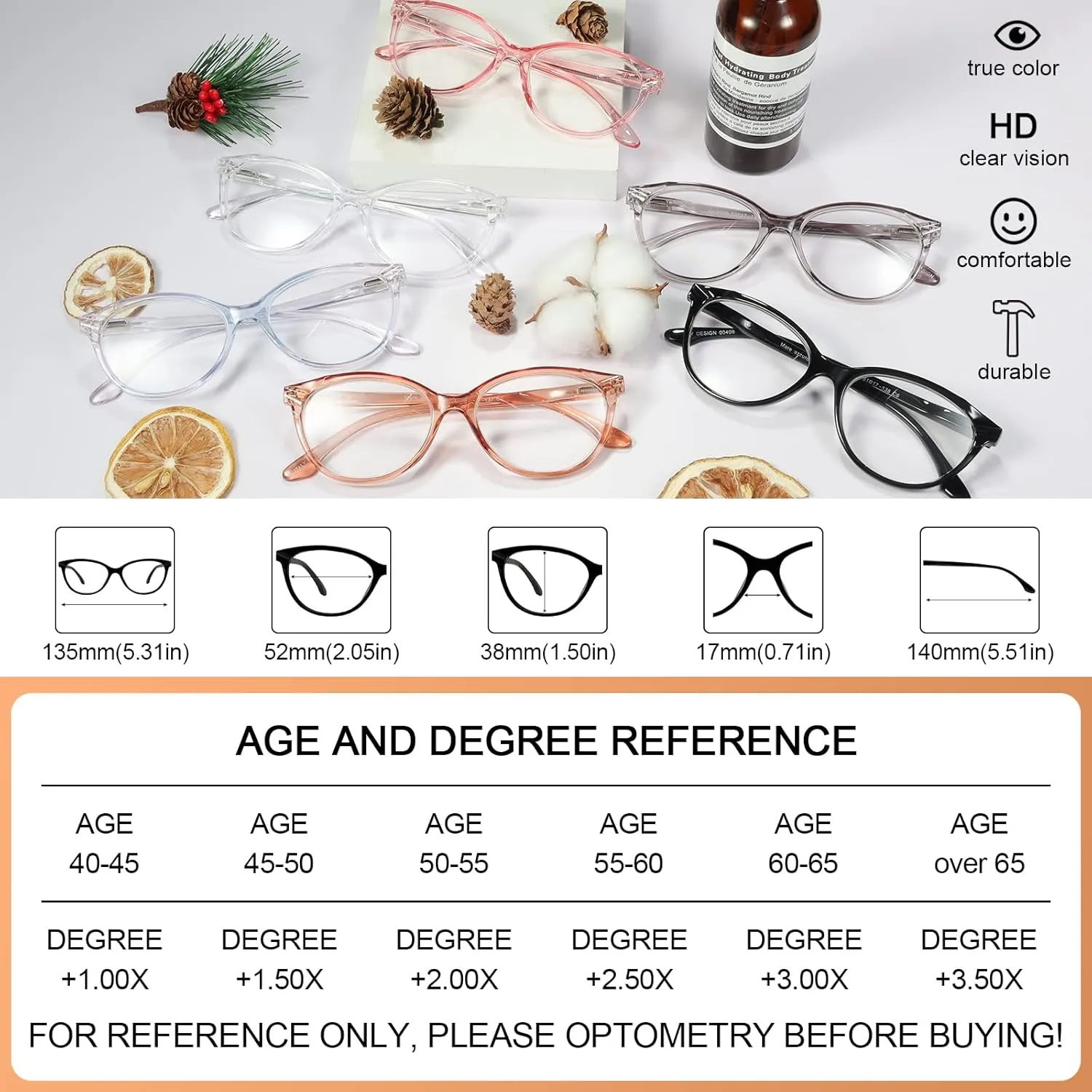 MARE AZZURO Clear Reading Glasses Women Fashion Round Readers 0 1.0 1.25 1.5 1.75 2.0 2.25 2.5 2.75 3.0 3.5 4.0 5.0 6.0